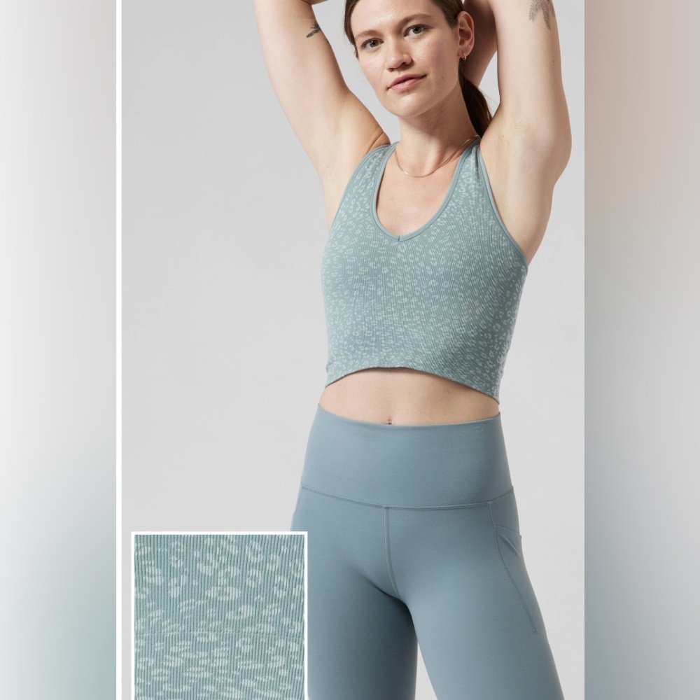 Athleta Blue Sports Bra Racerback Leopard Print- Reversable